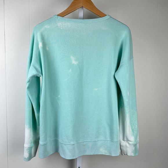 GAP Upcycled DIY Bleach Dyed Snowflake Mint Green Sweatshirt Top Womens Small - Picture 6 of 8